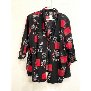 More Jazz Vintage Cardigan Top Black Fruit Size 22 Shoulder Pads 90s Grunge USA